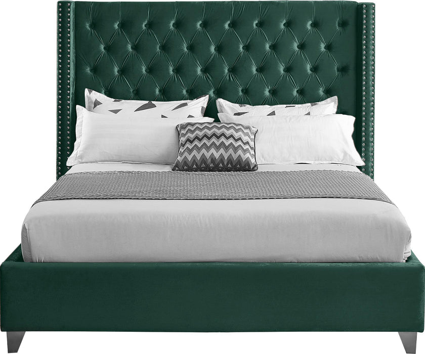Aiden Green Velvet Queen Bed - All Brands Furniture (NJ)