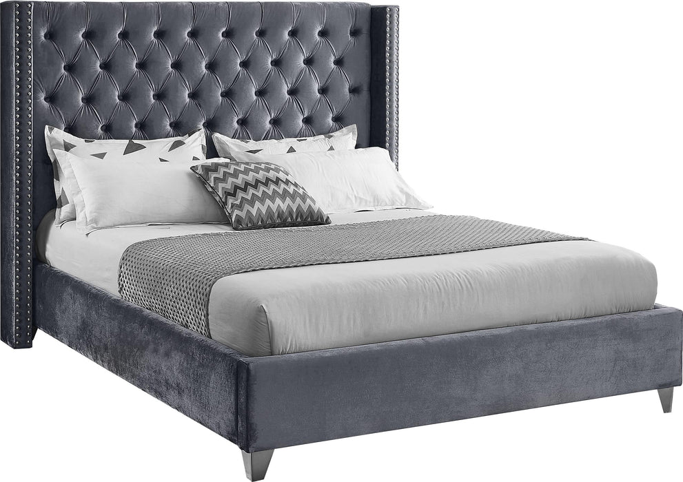 Aiden Grey Velvet King Bed - All Brands Furniture (NJ)