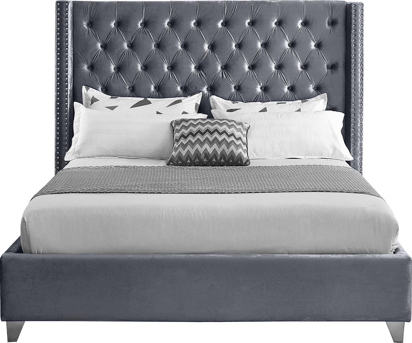 Aiden Grey Velvet King Bed - All Brands Furniture (NJ)