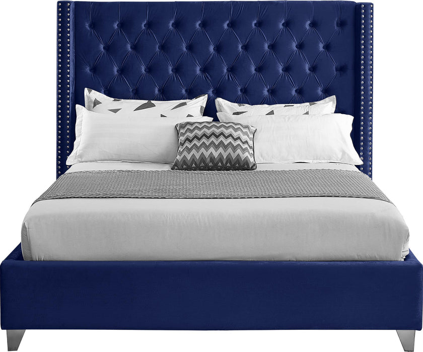 Aiden Navy Velvet Queen Bed - All Brands Furniture (NJ)