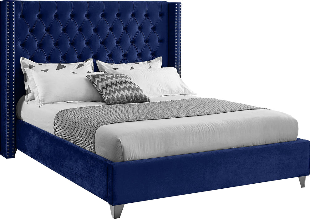 Aiden Navy Velvet King Bed - All Brands Furniture (NJ)