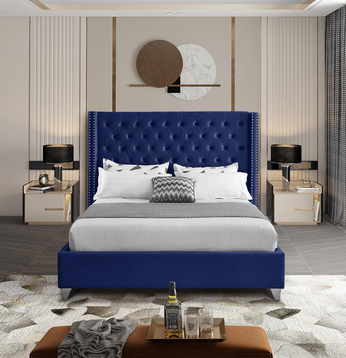 Aiden Navy Velvet King Bed - All Brands Furniture (NJ)