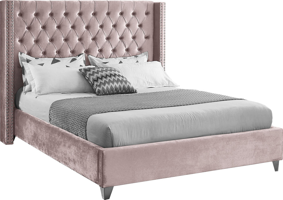 Aiden Pink Velvet Queen Bed - All Brands Furniture (NJ)