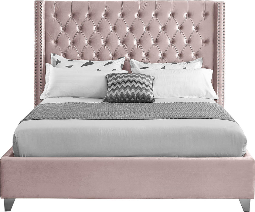 Aiden Pink Velvet Queen Bed - All Brands Furniture (NJ)
