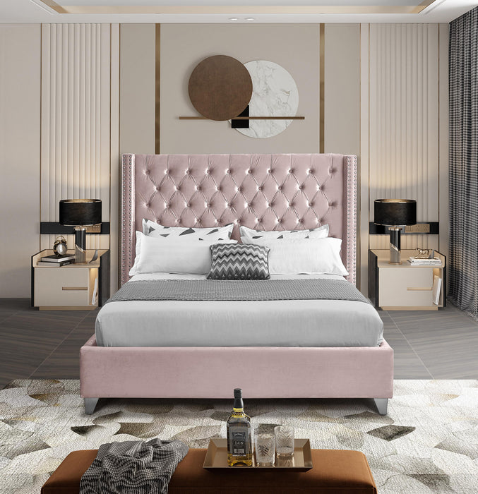 Aiden Pink Velvet Queen Bed - All Brands Furniture (NJ)