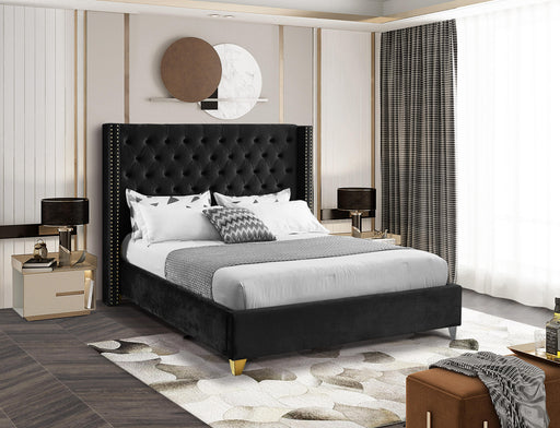 Barolo Black Velvet Queen Bed - All Brands Furniture (NJ)