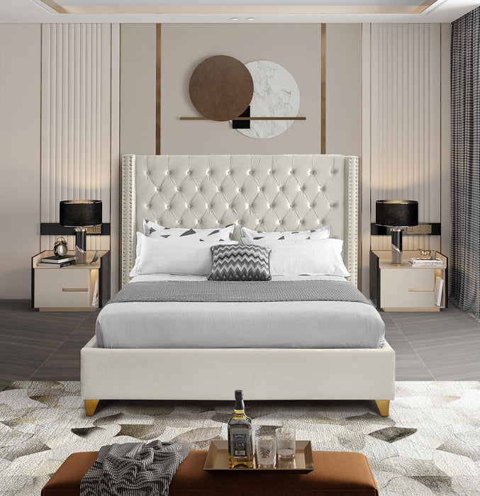 Barolo Cream Velvet King Bed - All Brands Furniture (NJ)