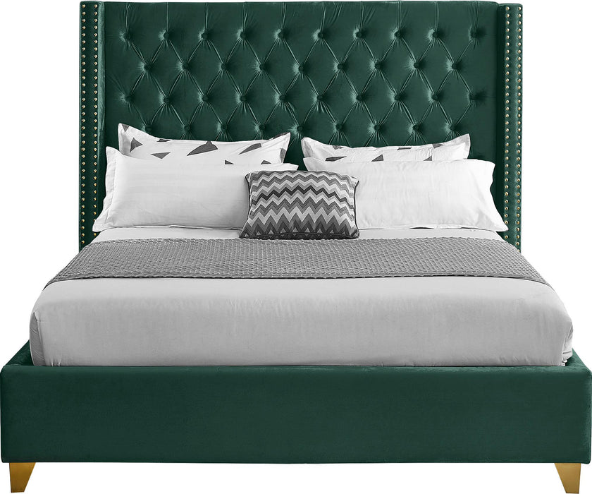 Barolo Green Velvet Queen Bed - All Brands Furniture (NJ)