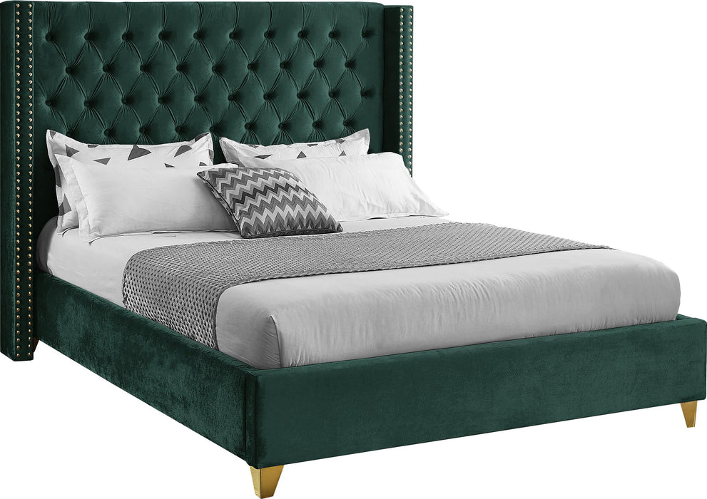 Barolo Green Velvet Queen Bed - All Brands Furniture (NJ)
