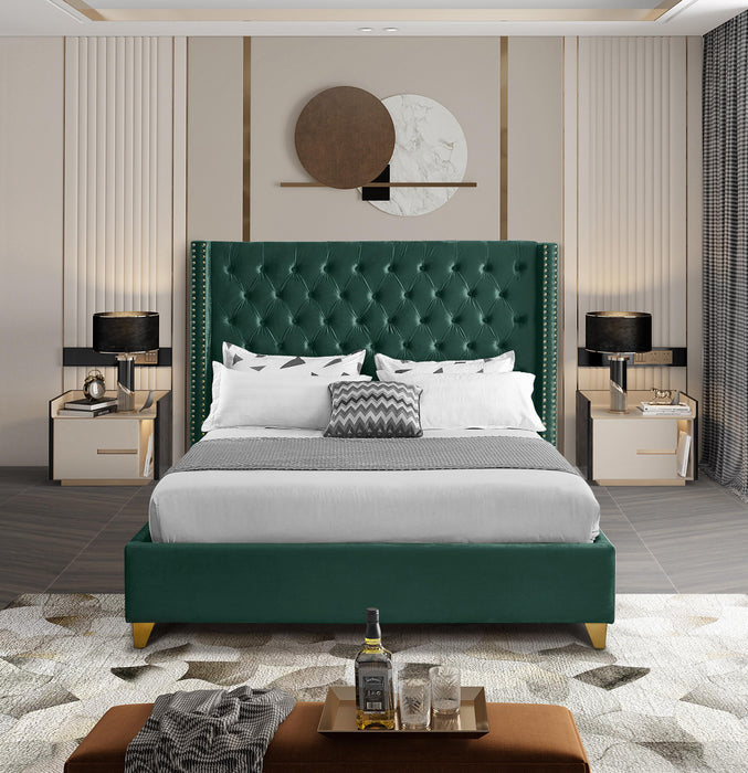 Barolo Green Velvet Queen Bed - All Brands Furniture (NJ)