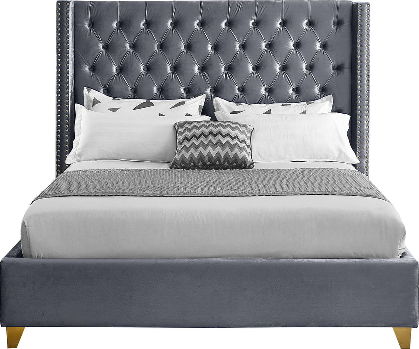 Barolo Grey Velvet Queen Bed - All Brands Furniture (NJ)