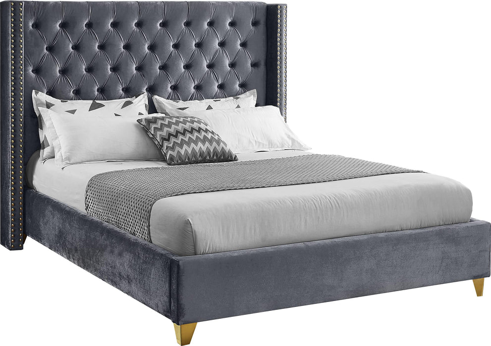Barolo Grey Velvet Queen Bed - All Brands Furniture (NJ)
