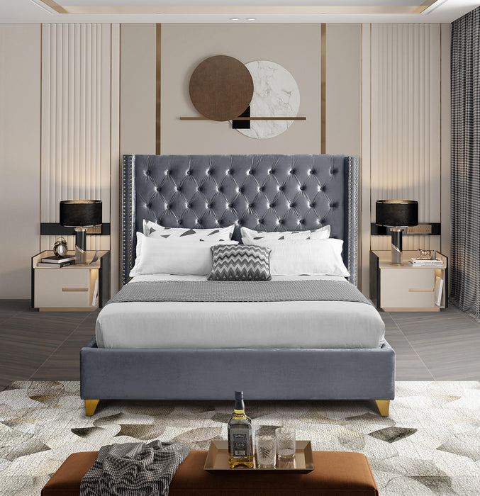 Barolo Grey Velvet Queen Bed - All Brands Furniture (NJ)