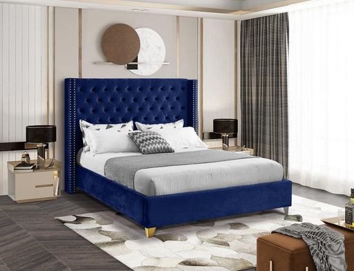 Barolo Navy Velvet Queen Bed - All Brands Furniture (NJ)