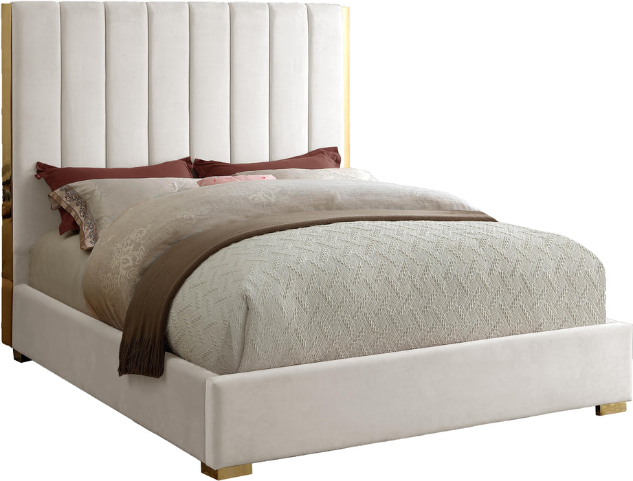 Becca Cream Velvet King Bed - All Brands Furniture (NJ)