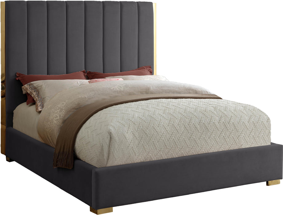 Becca Grey Velvet King Bed - All Brands Furniture (NJ)