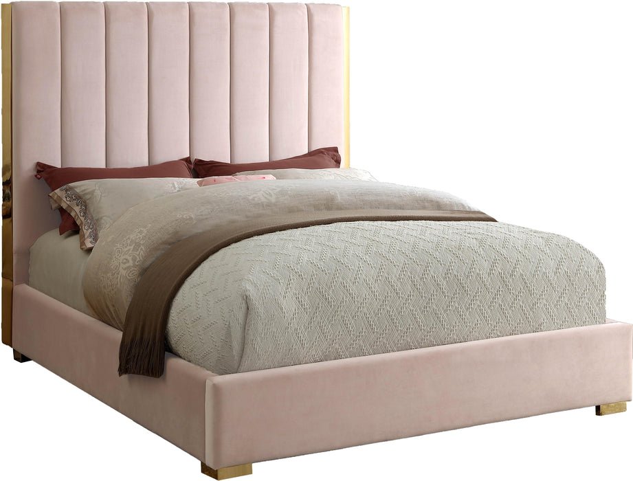 Becca Pink Velvet King Bed - All Brands Furniture (NJ)