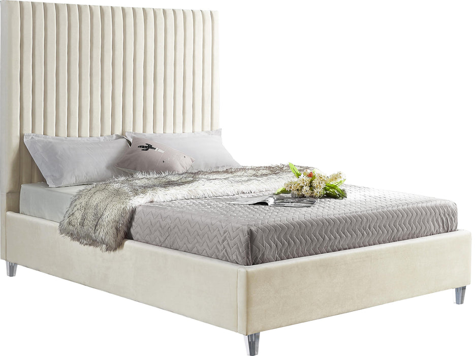 Candace Cream Velvet Queen Bed - All Brands Furniture (NJ)
