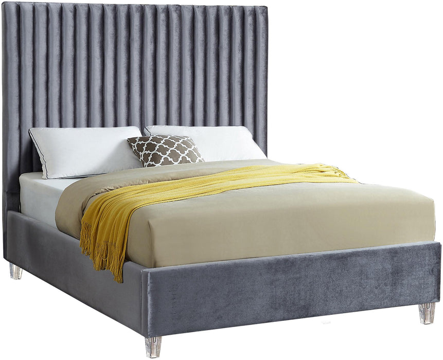 Candace Grey Velvet Queen Bed - All Brands Furniture (NJ)