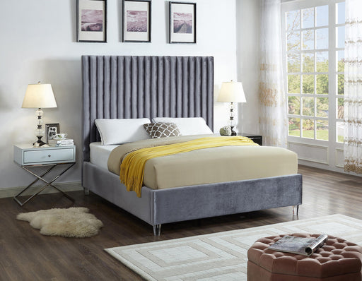 Candace Grey Velvet Queen Bed - All Brands Furniture (NJ)