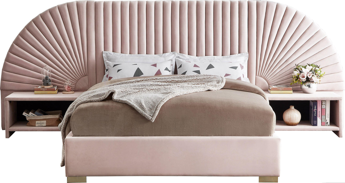 Cleo Pink Velvet Queen Bed (3 Boxes) - All Brands Furniture (NJ)