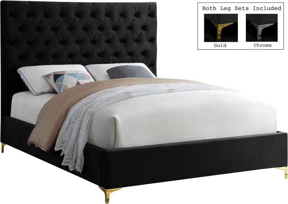 Cruz Black Velvet Queen Bed - All Brands Furniture (NJ)