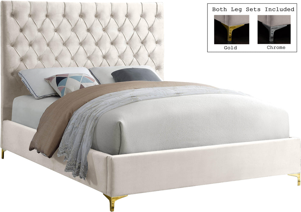 Cruz Cream Velvet King Bed - All Brands Furniture (NJ)