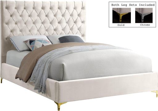Cruz Cream Velvet Queen Bed - All Brands Furniture (NJ)