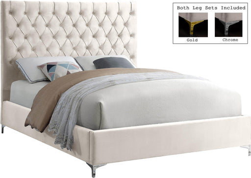 Cruz Cream Velvet Queen Bed - All Brands Furniture (NJ)