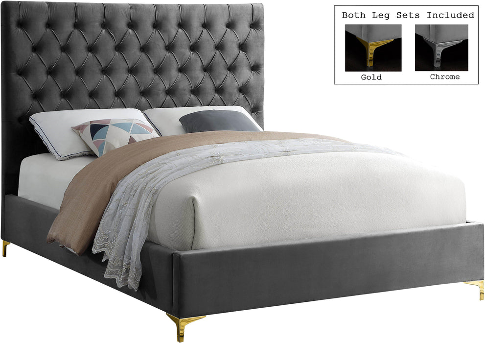 Cruz Grey Velvet King Bed - All Brands Furniture (NJ)