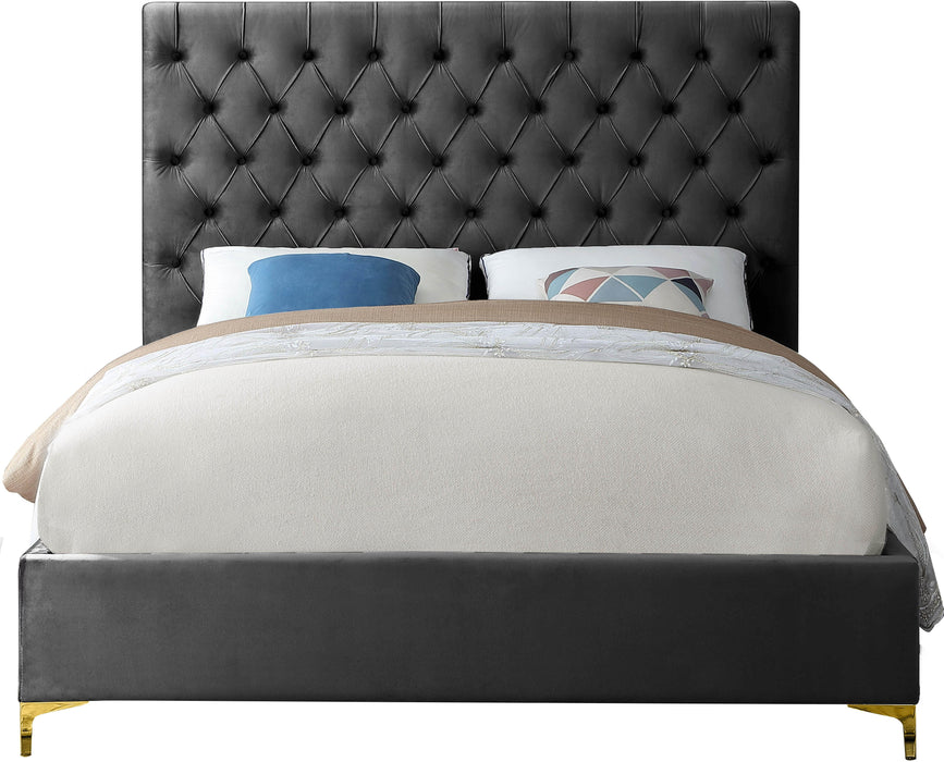 Cruz Grey Velvet King Bed - All Brands Furniture (NJ)