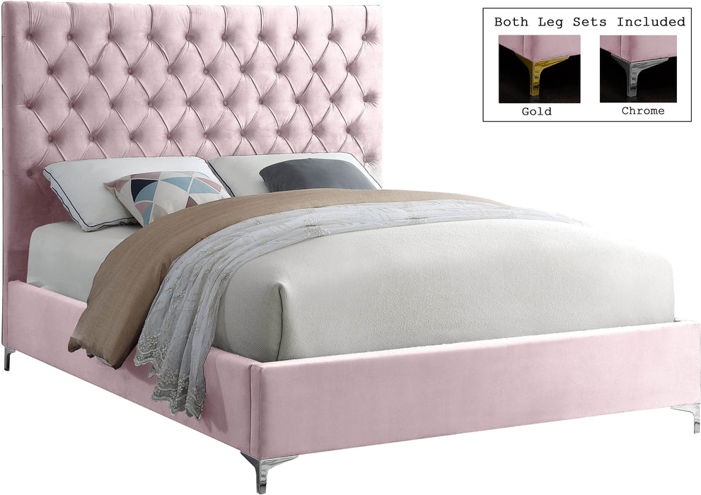 Cruz Pink Velvet Queen Bed - All Brands Furniture (NJ)
