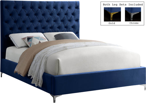 Cruz Navy Velvet King Bed - All Brands Furniture (NJ)