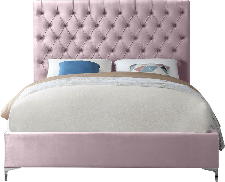 Cruz Pink Velvet Queen Bed - All Brands Furniture (NJ)