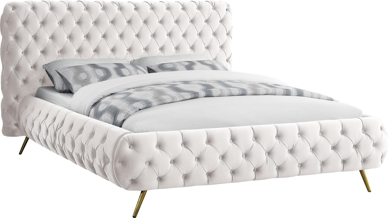 Delano Cream Velvet Queen Bed - All Brands Furniture (NJ)