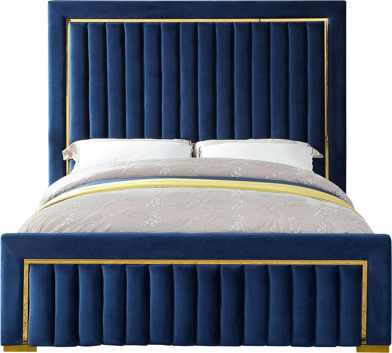 Dolce Navy Velvet Queen Bed (3 Boxes) - All Brands Furniture (NJ)
