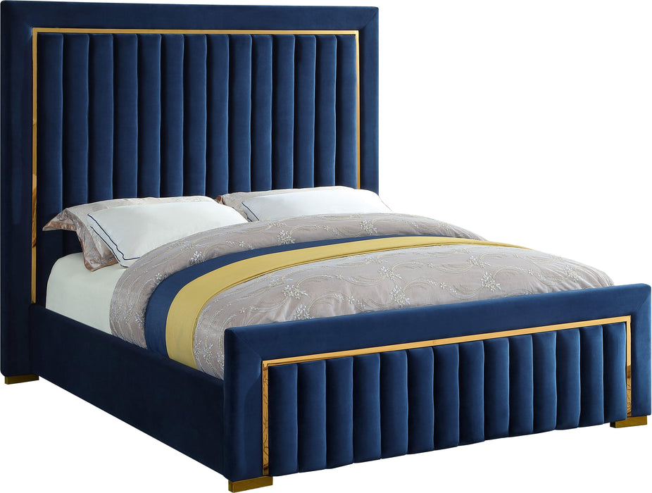 Dolce Navy Velvet Queen Bed (3 Boxes) - All Brands Furniture (NJ)