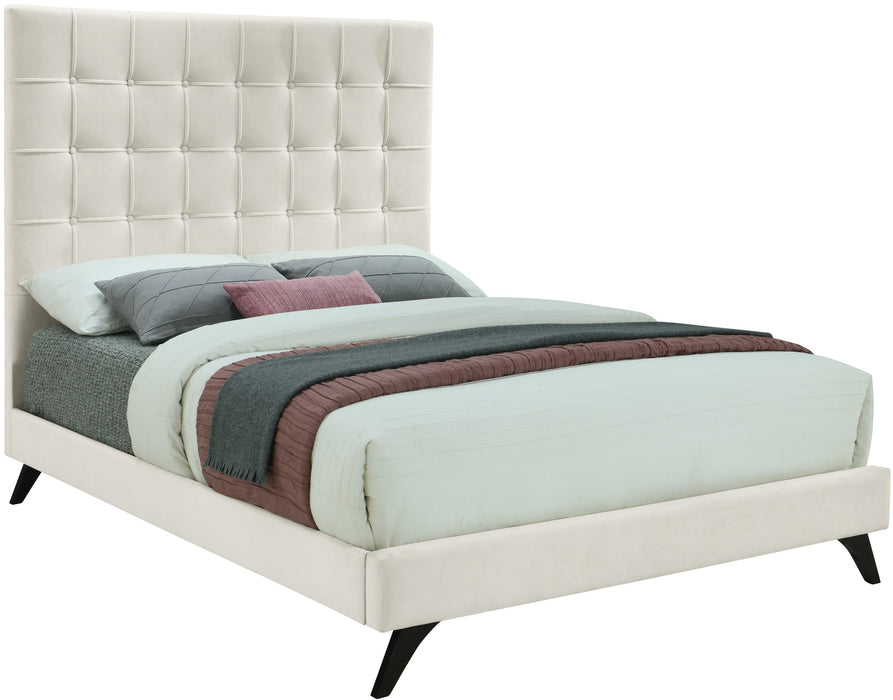 Elly Cream Velvet Queen Bed - All Brands Furniture (NJ)