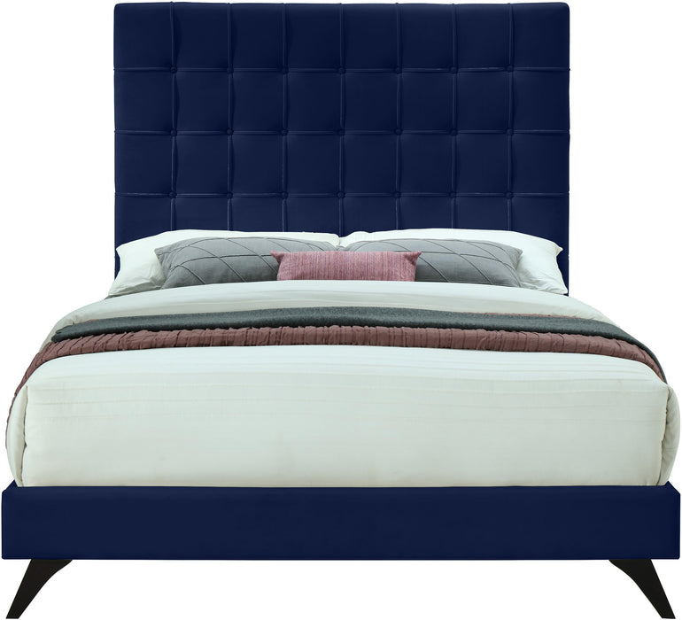 Elly Navy Velvet Queen Bed - All Brands Furniture (NJ)