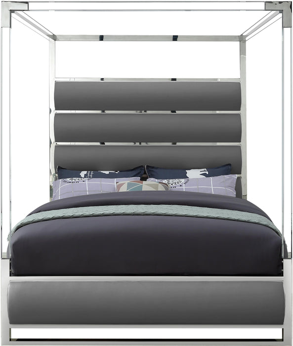 Encore Grey Faux Leather Queen Bed (4 Boxes) - All Brands Furniture (NJ)