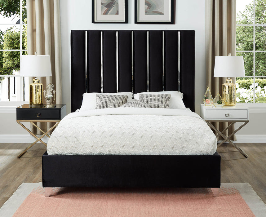Enzo Black Velvet Queen Bed - All Brands Furniture (NJ)