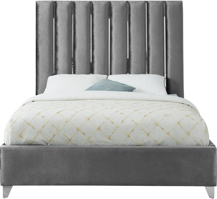 Enzo Grey Velvet Queen Bed - All Brands Furniture (NJ)