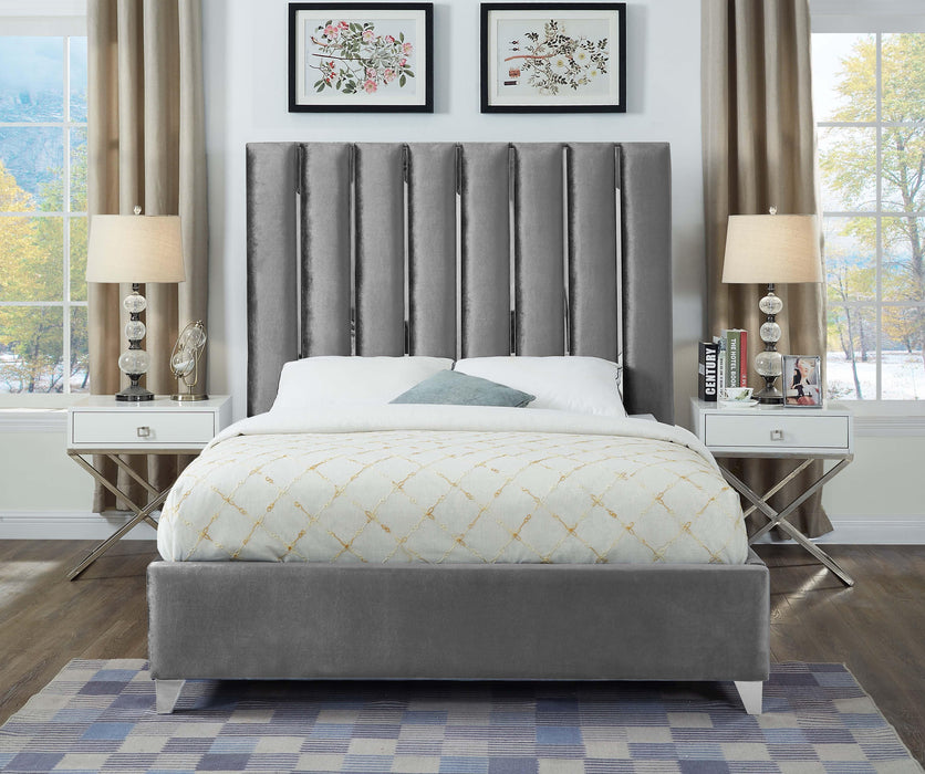 Enzo Grey Velvet Queen Bed - All Brands Furniture (NJ)