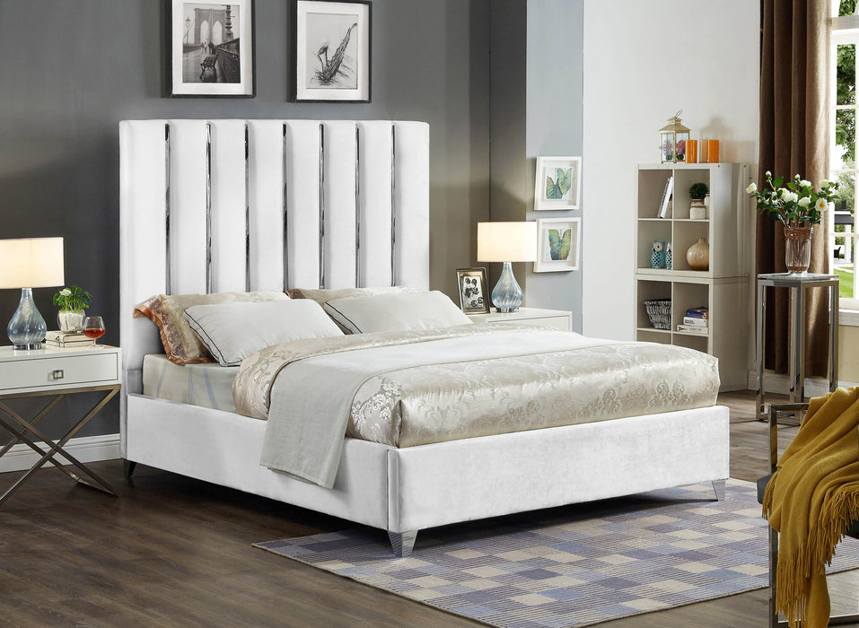 Enzo White Velvet Full Bed - All Brands Furniture (NJ)