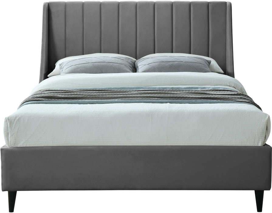 Eva Grey Velvet Queen Bed - All Brands Furniture (NJ)