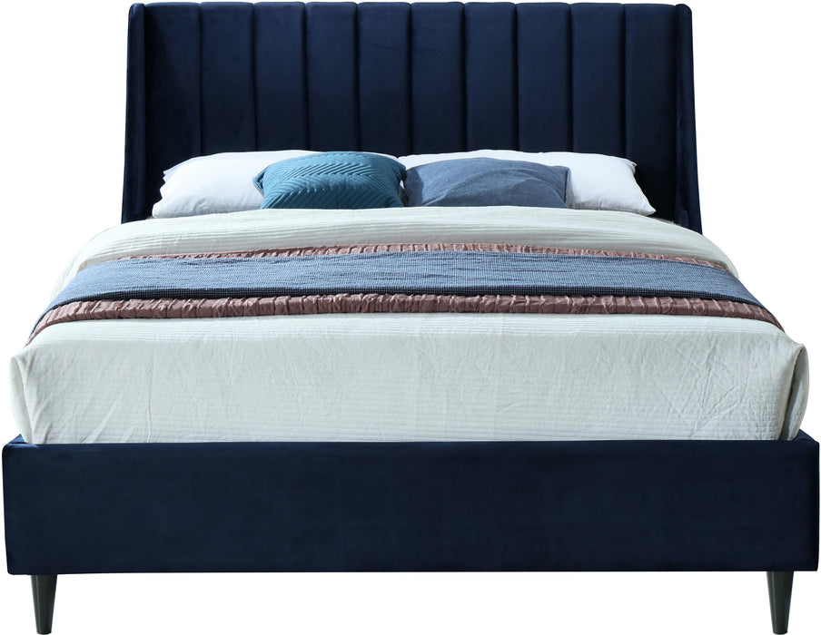 Eva Navy Velvet King Bed - All Brands Furniture (NJ)