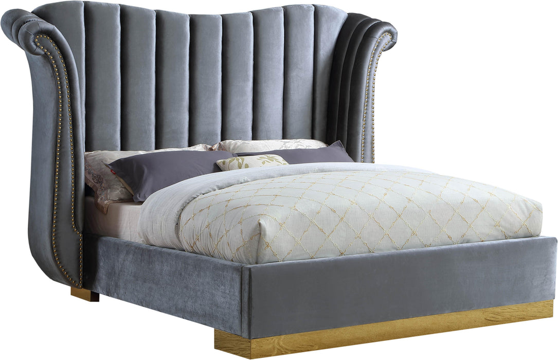 Flora Grey Velvet Queen Bed (3 Boxes) - All Brands Furniture (NJ)