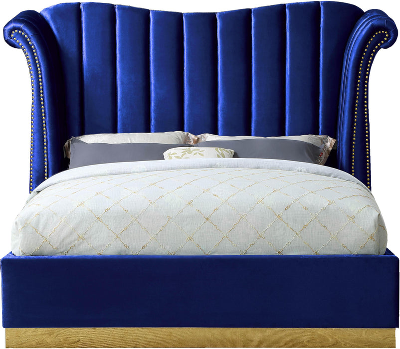 Flora Navy Velvet Queen Bed (3 Boxes) - All Brands Furniture (NJ)