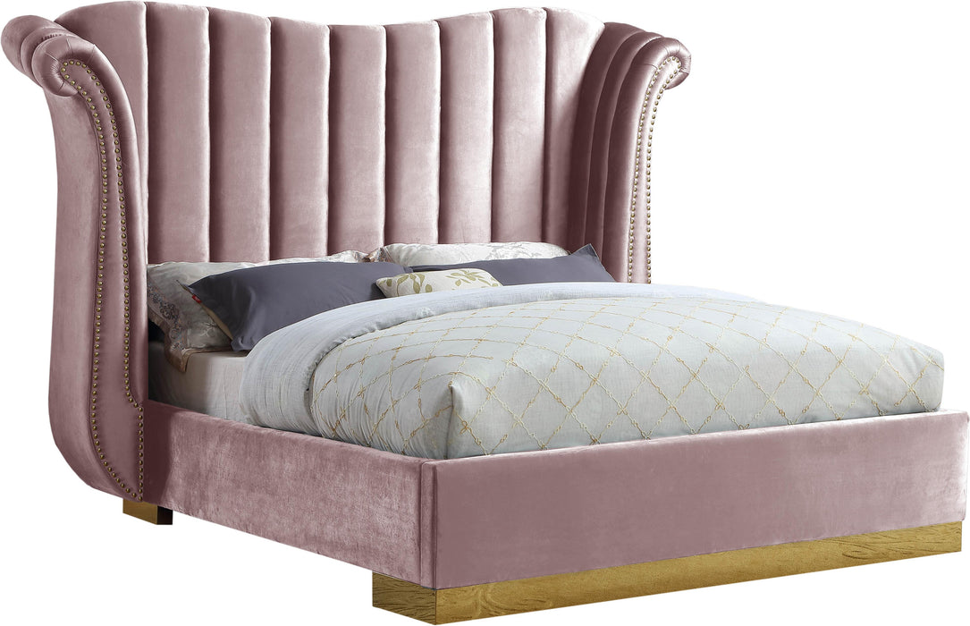 Flora Pink Velvet King Bed (3 Boxes) - All Brands Furniture (NJ)