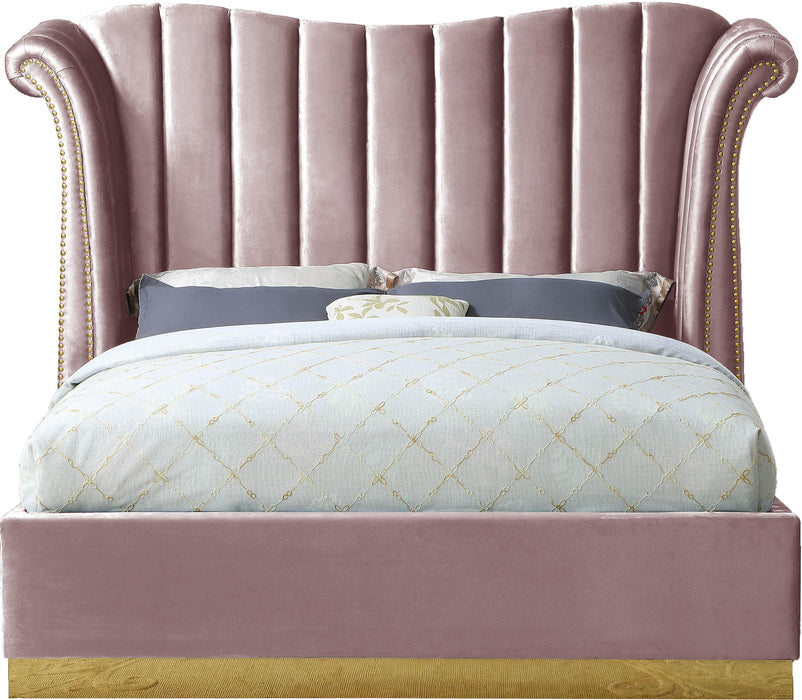 Flora Pink Velvet King Bed (3 Boxes) - All Brands Furniture (NJ)